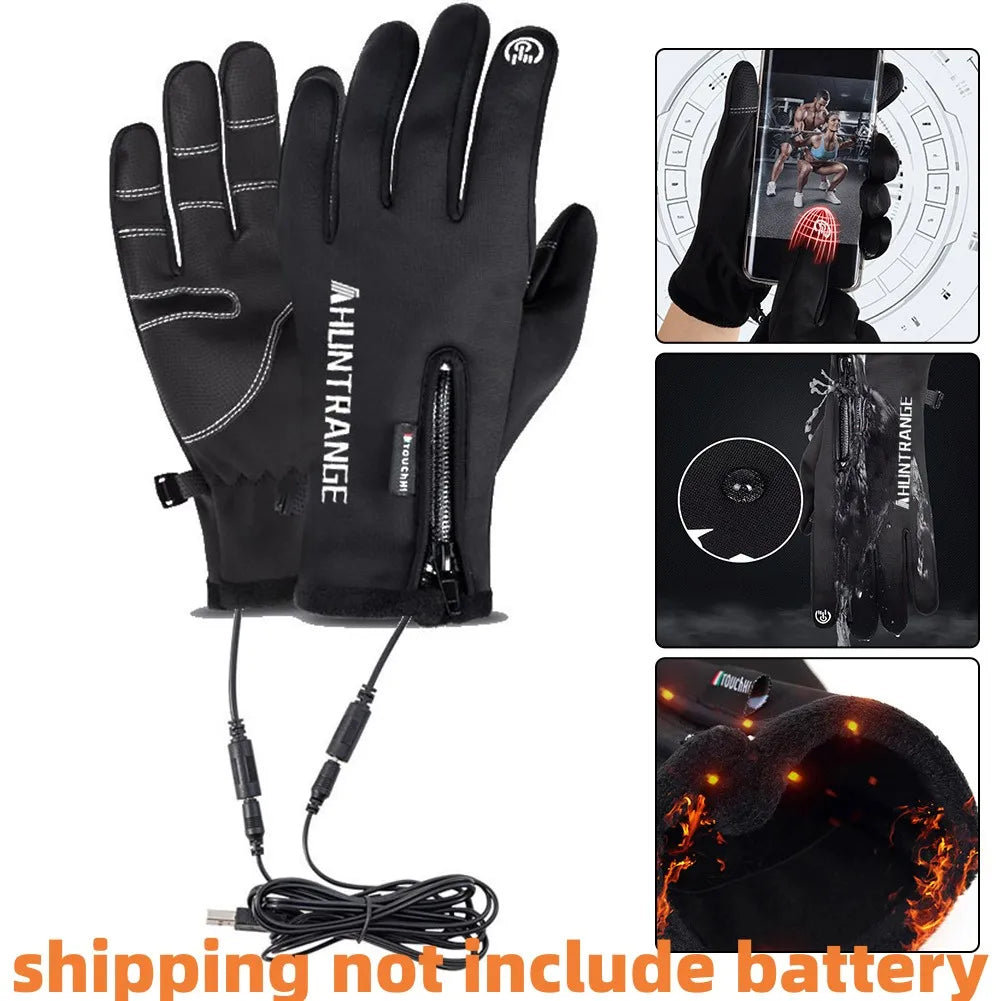 USB Touch Screen Gloves Heated Motorcycle Gloves Winter Ski Gloves for Cycling Running Driving Hiking Walking (NO Battery）