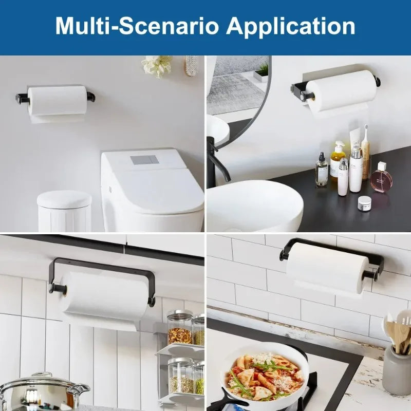 Multifunctional Wall Mount Paper Towel Holder Aluminium Alloy Cling Film Storage Rack Kitchen Organizer Practical Roll Paper
