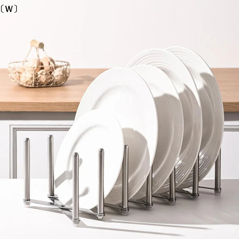〔W〕Pot Lid Rack Pan Lid Organizer Retractable Foldable Stainless Steel Plate Dish Holder Shelf Tableware Storage Kitchen Gadgets