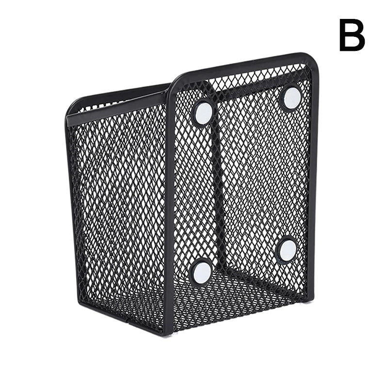 Magnetic Pencil Holder Stationery Storage Mesh Basket Desktop Pen Makeup Brush Container Kitchen Refrigerator Organizer