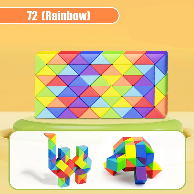 24-72 Segments Magic Rule Snake Multi-color 3D Puzzle Fidget Toys Decompression Transformable Cubes Educational Toys