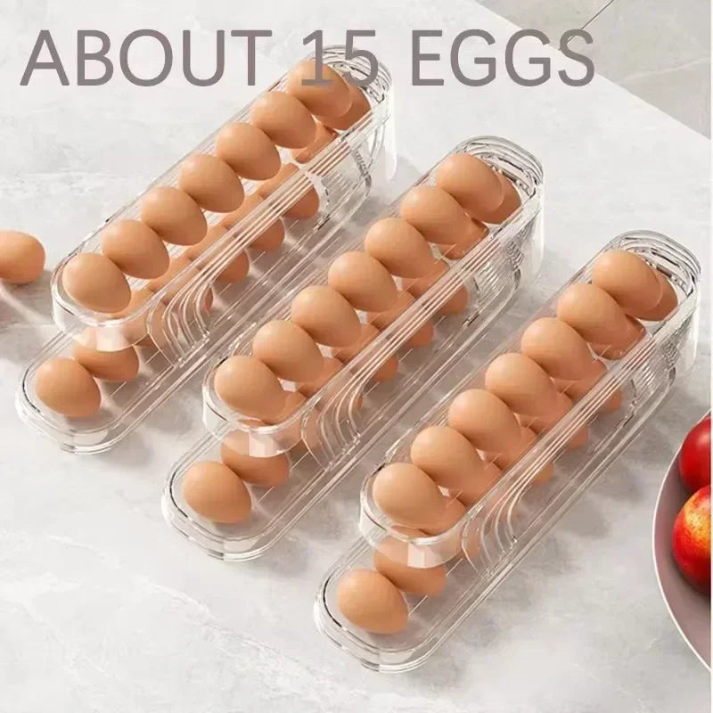 Bilayer Fridge Egg Storage Box Automatic Rolling Eggs Holder Rack Ladder Style Refrigerator Eggs Dispenser Egg Organizer 2030