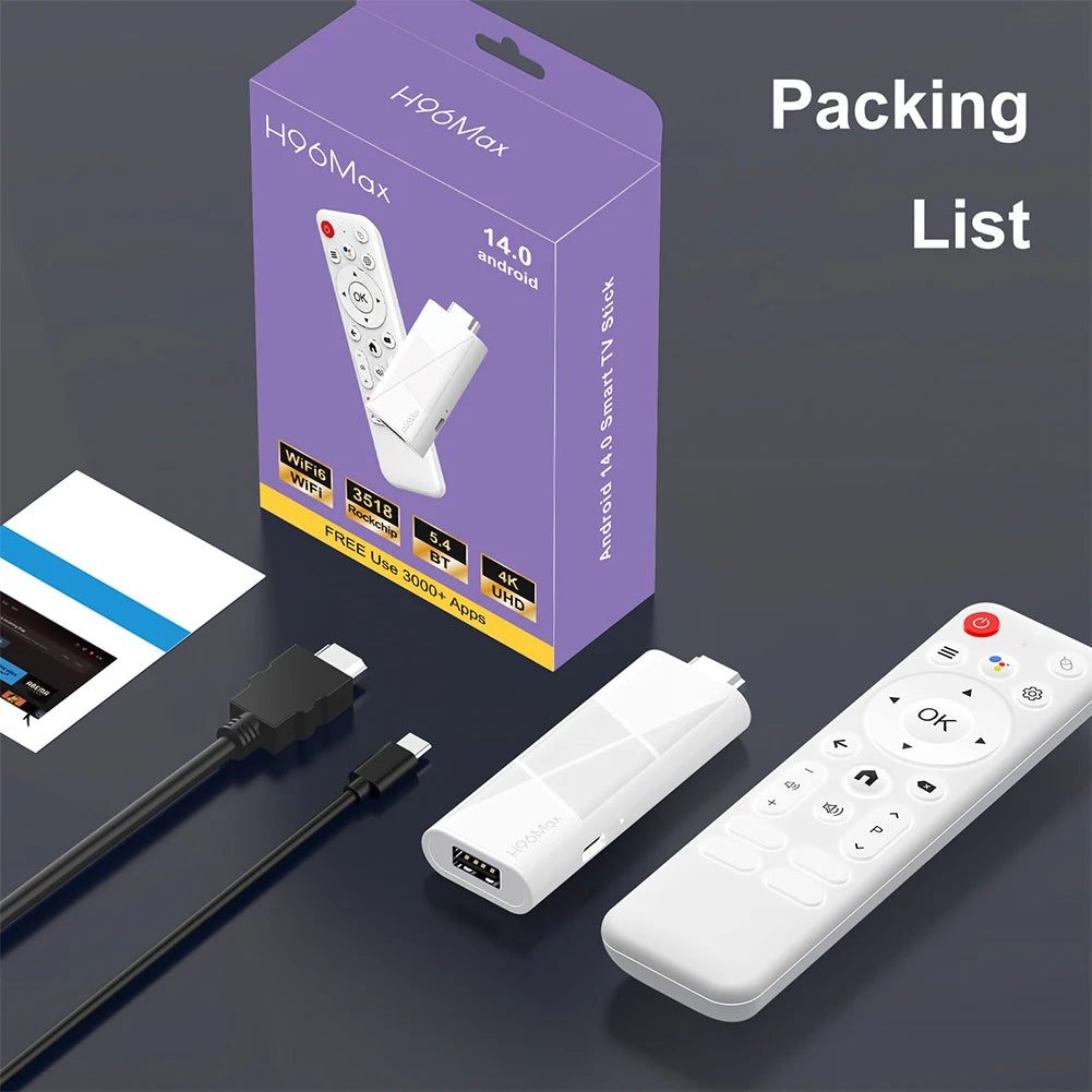 Mini TV Stick H96 MAX RK3518 Android 14 Smart TV Box 2GB 16GB Quad Core Wifi6 BT5.4 4K HD Google Voice Media Player Set Top Box