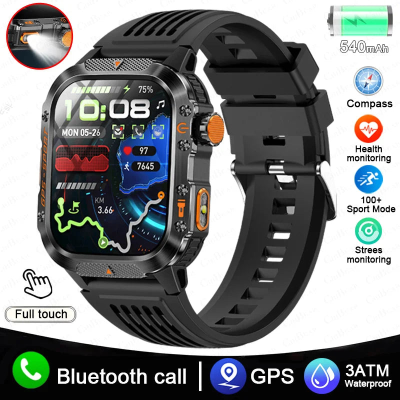 2025 New Military GPS Sports Smart Watch Men 3ATM Waterproof Compass 540mAh Bluetooth Call Heart Rate Smartwatches Android IOS