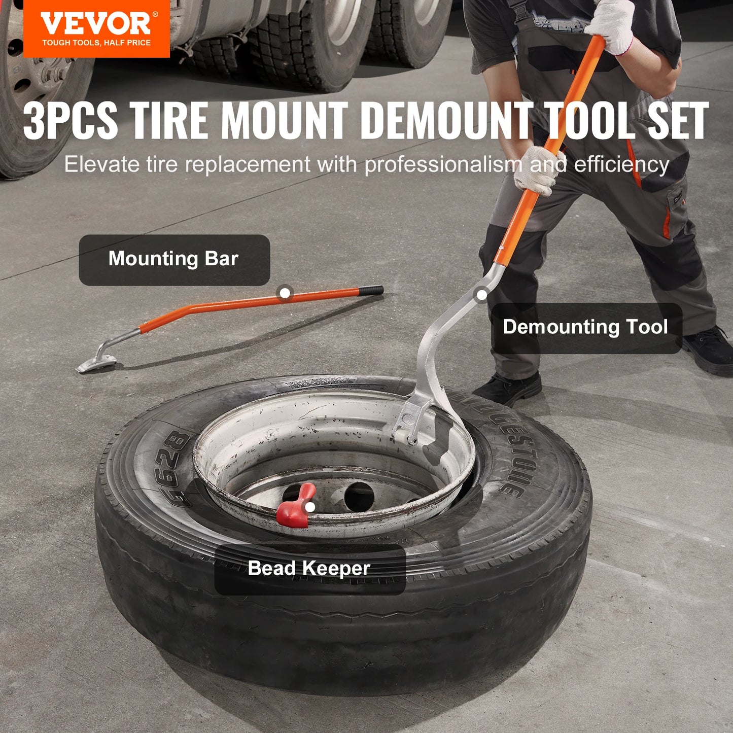 SucceBuy Tire Mount Demount Tool 22.5"-24.5" Manual Steel Tire Changer Mount Demount Removal Tool Tire Changing Tubeless Tire