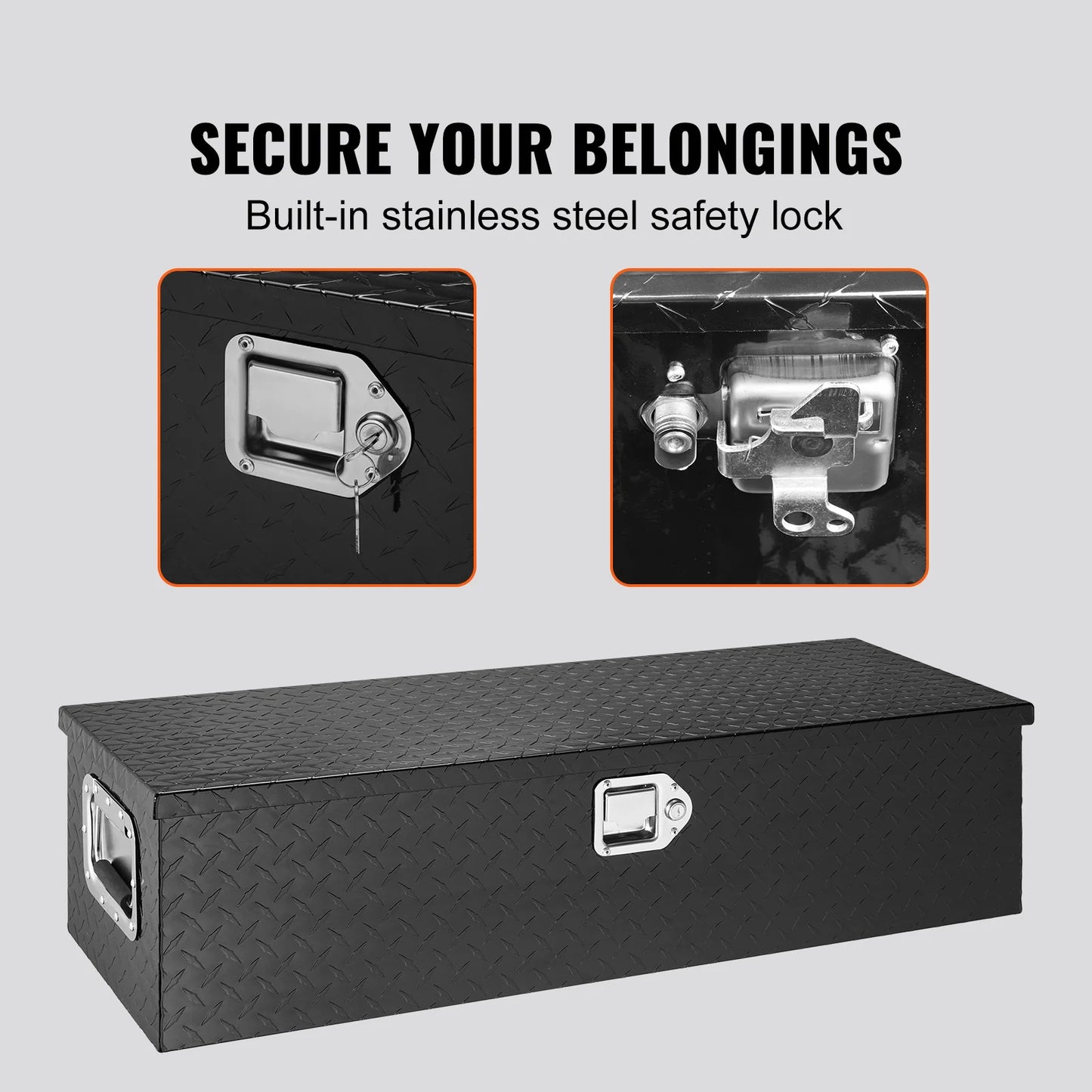 SucceBuy Heavy Duty Aluminum Truck Bed Tool Box Plate Tool Box w/ Side Handle Lock Keys Storage Tool Box for Pickup Truck Bed