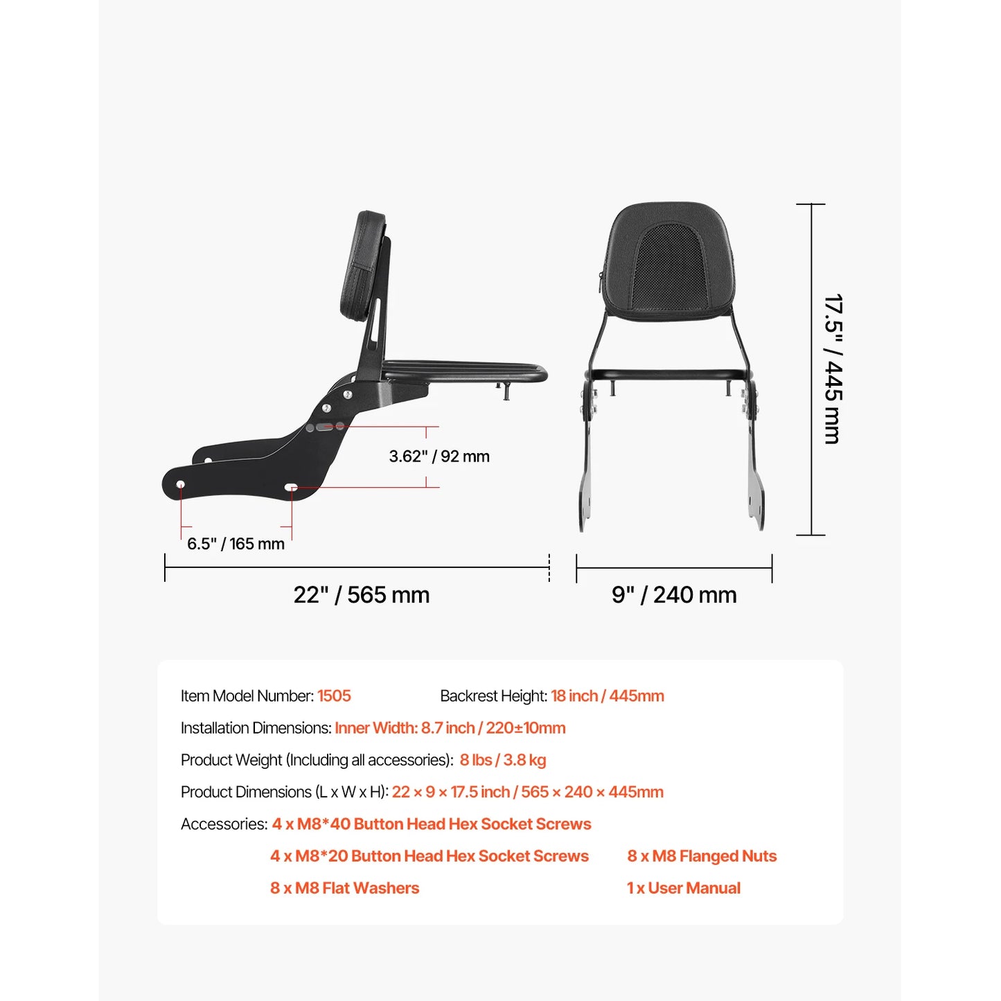 SucceBuy Motorcycle Backrest Sissy Bar with Luggage Rack Detachable Passenger Backrest Fit for HondaRebelCMX1100/Harley-Davidson
