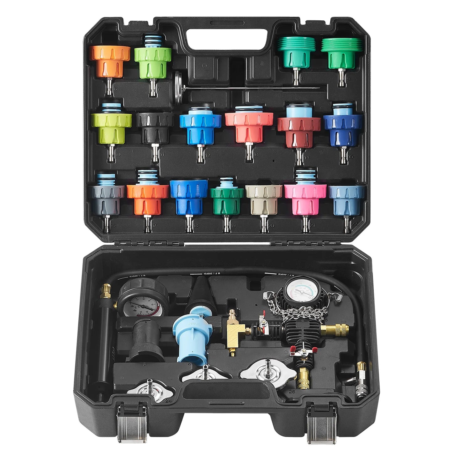 SucceBuy 28Pcs Universal Radiator Pressure Tester Kit Manual Pump Color-coded Steel Test Cap Adapter Toolbox For Car Motorcycle