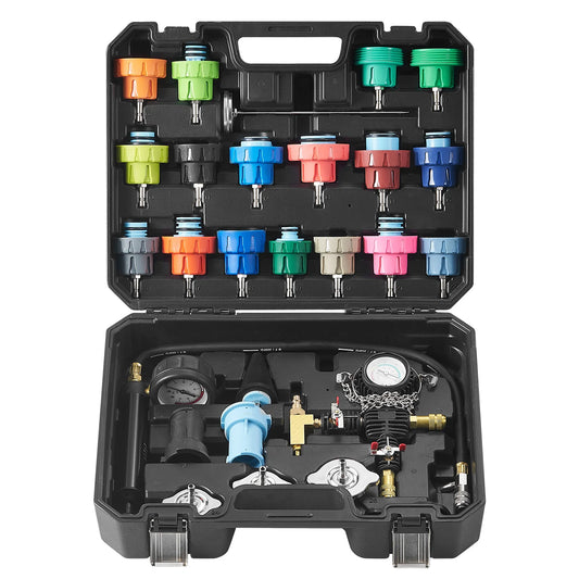 SucceBuy 28Pcs Universal Radiator Pressure Tester Kit Manual Pump Color-coded Steel Test Cap Adapter Toolbox For Car Motorcycle