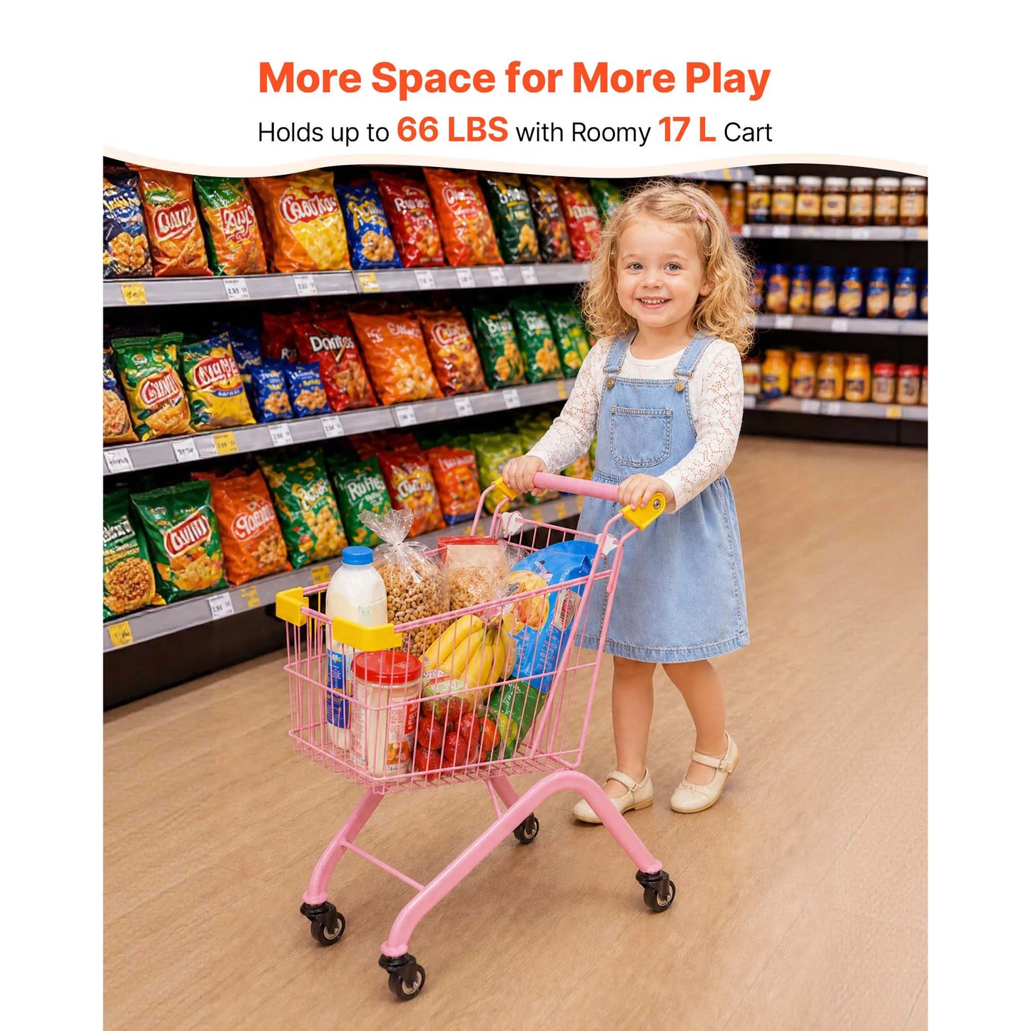 SucceBuy Shopping Cart Toy with Wheels Grocery Store Pretend Play Foldable Shopping Cart Trolley for Kids Early Education Toys