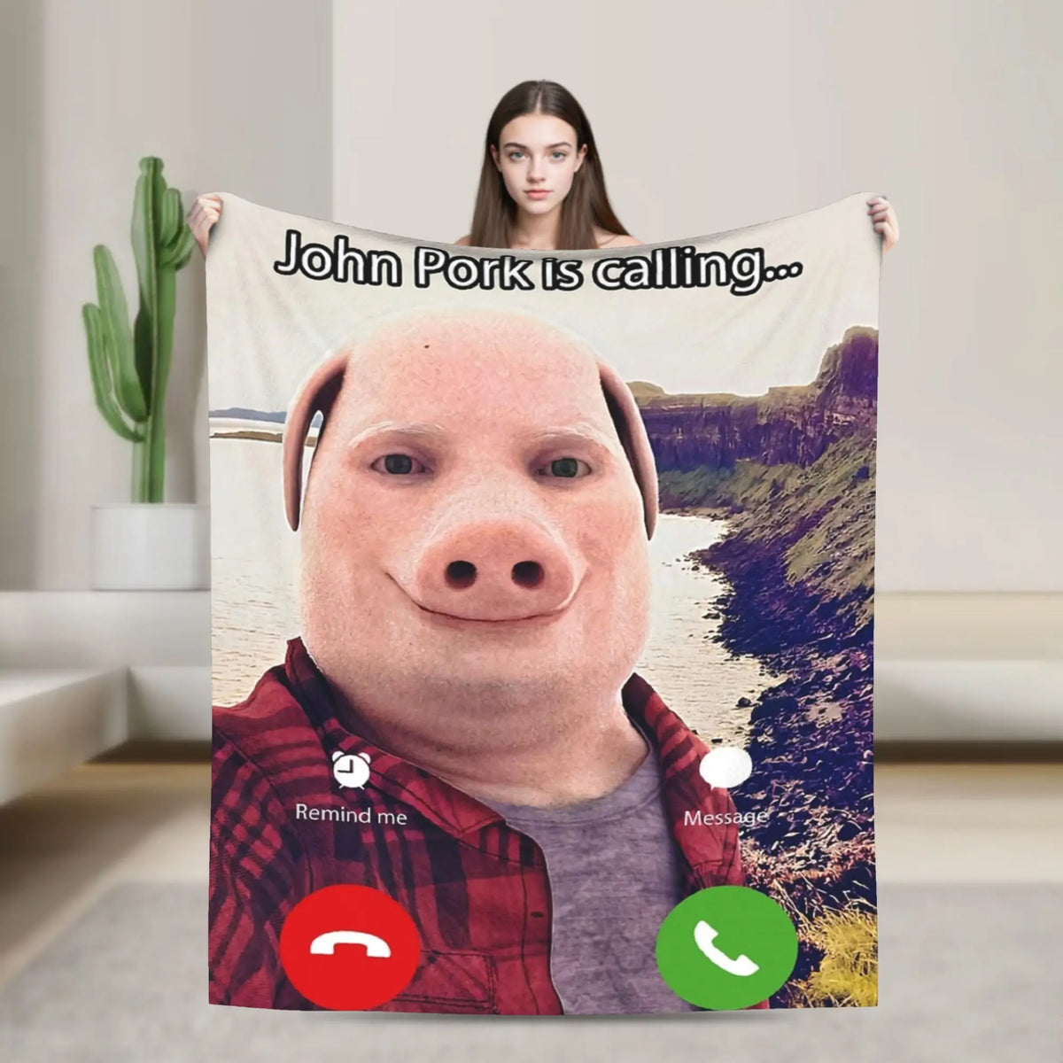 John Pork Funny Humorous Design Cozy Blanket  Soft Warm Print Multi Purpose All Season Use Best Gift For Comedy Lovers