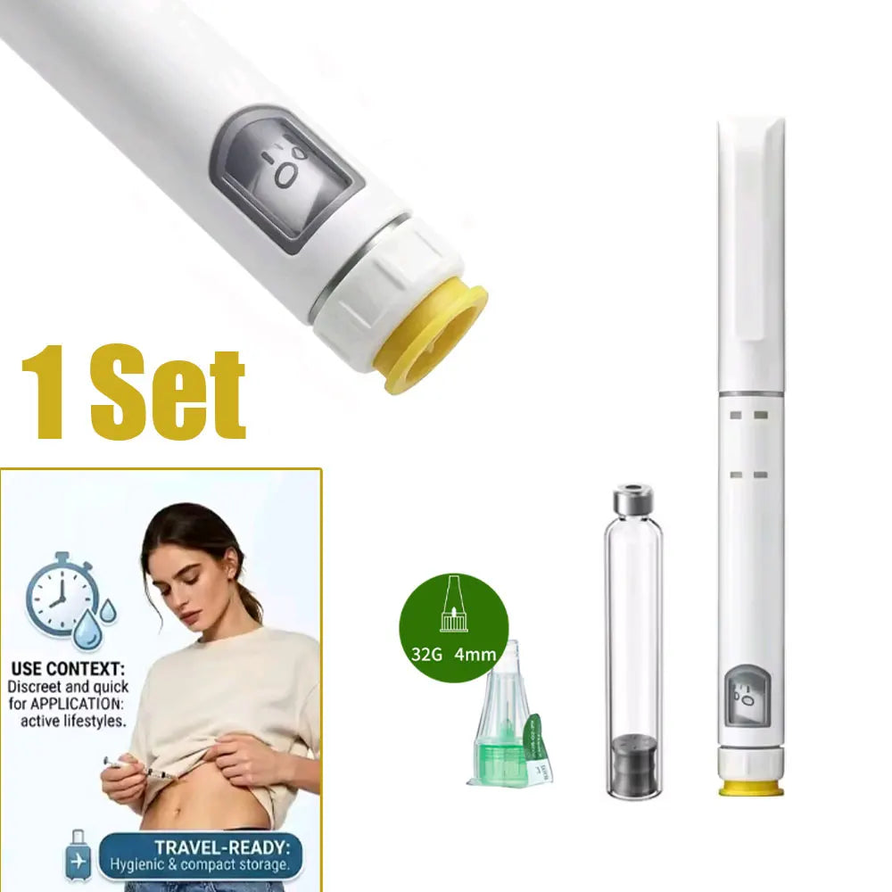 Disposable Sterile Injection Pen Insulin Injection Pen Adjustable Growth Hormone Dose 60U with 3ml Cartridges & 32G 4mm Pen Tip