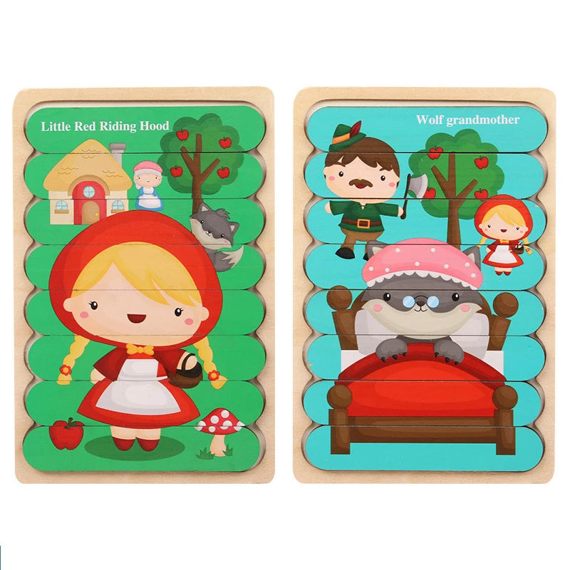 Montessori Baby Wooden Puzzle Toys Kids Educational Game 3D Cartoon Animal Jigsaw Puzzle Toys Activity Board for Child 2 3 Years