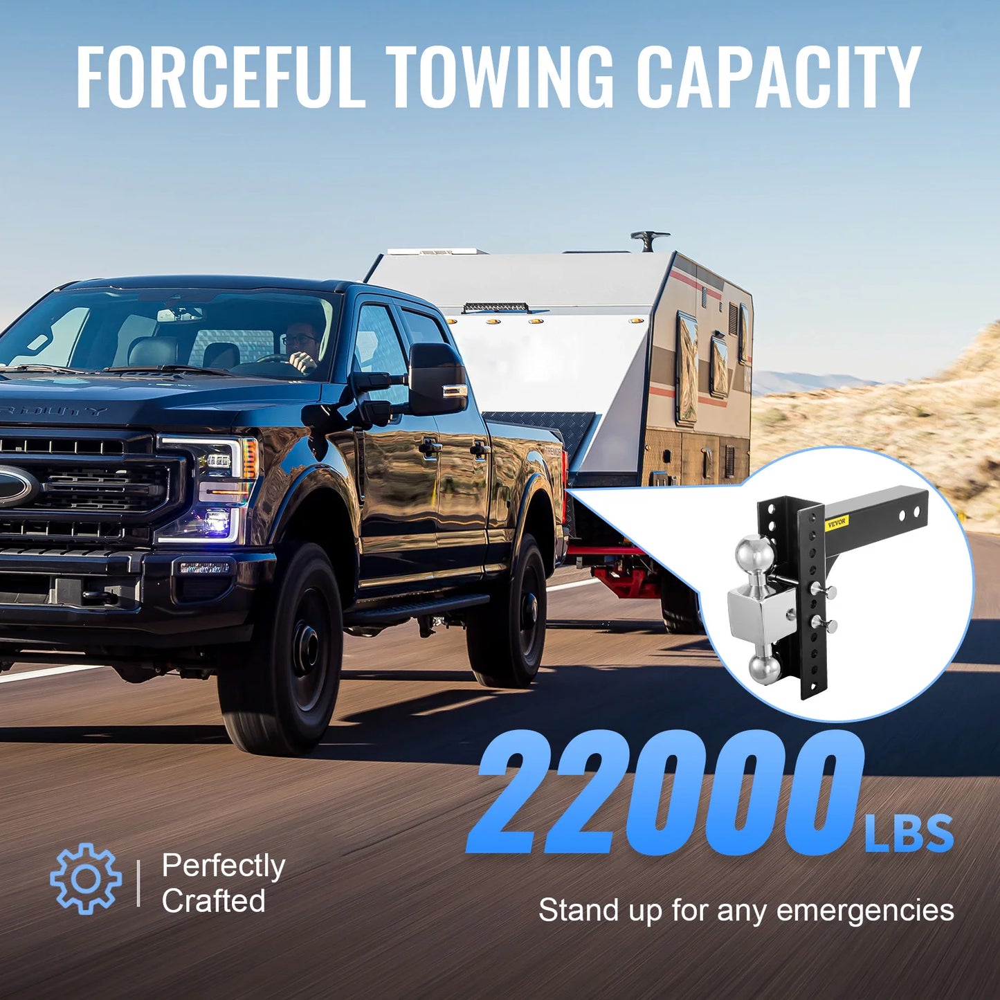 VEVOR Adjustable Trailer Hitch Heavy Duty 6/8" Rise & Drop Hitch Ball Mount Tow W/ Key Lock for Automotive Truck Trailers Towing