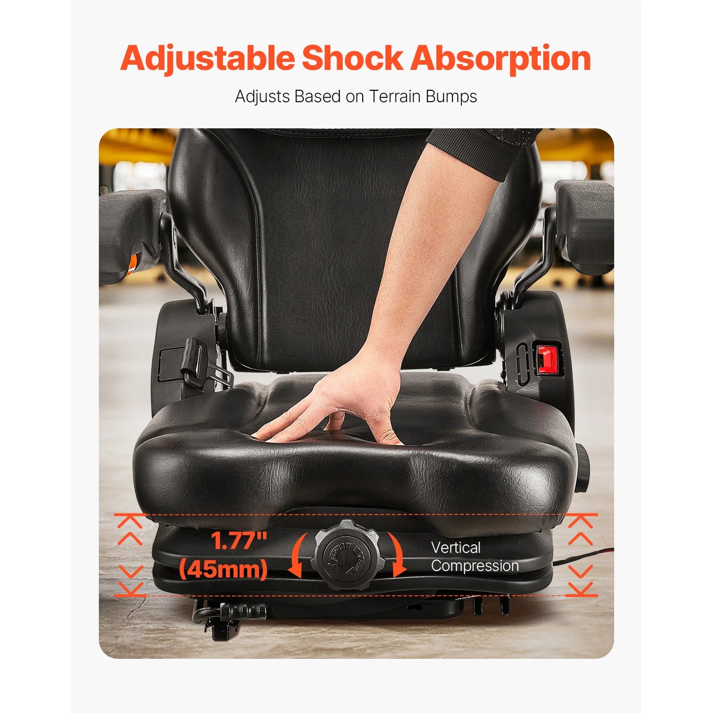 SucceBuy Universal Forklift Seat Tractor Suspension Seat w/ Adjustable Back Armrest Headrest& Safety Belt Fold Down Tractor Seat