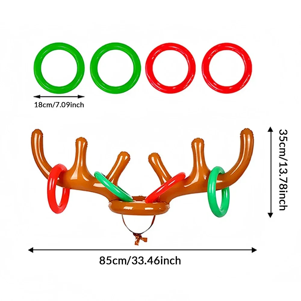 1 Set Inflatable Reindeer Antlers Ring Toss Game Christmas Games for Family Party New Year Gift