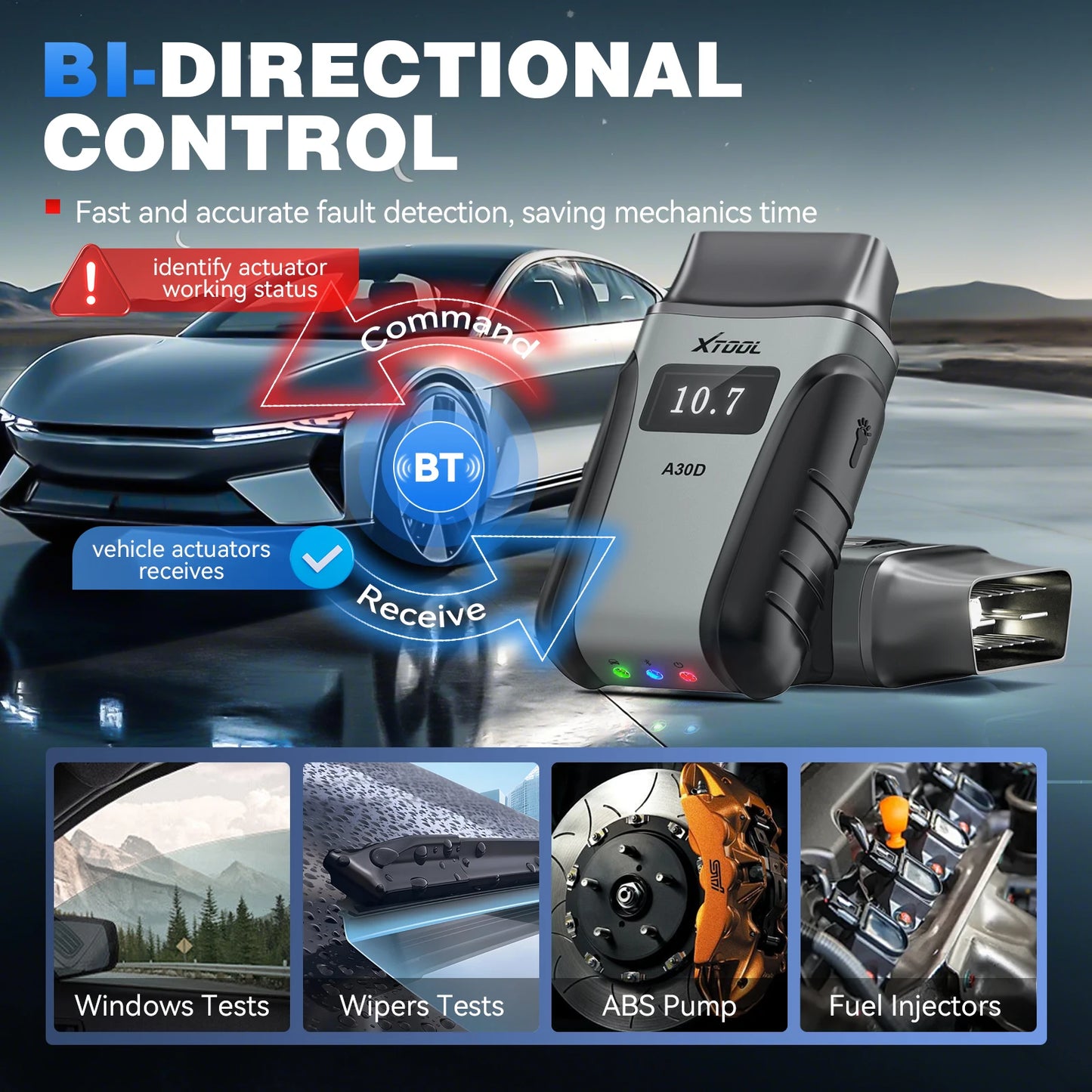 XTOOL Anyscan A30D BT OBD2 Scanner Bi-directional Full System Car Diagnostic Tools CAN FD FCA 19+ Resets Lifetime Free Update