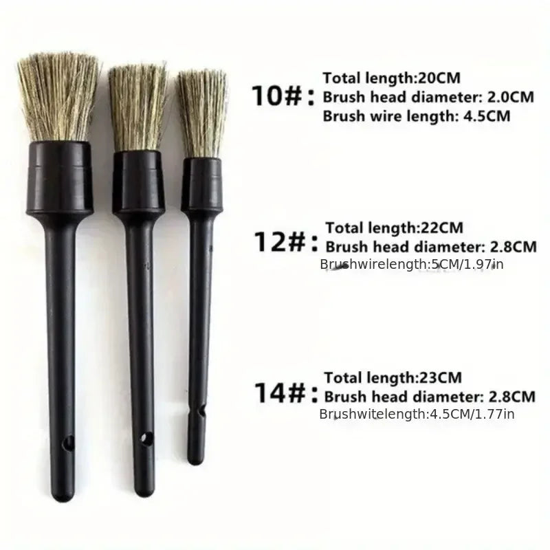 3pcs Car Exterior Interior Detail Brush Boar Hair Bristle Brushes for Car Cleaning Auto Detail Tools Dashboard Cleaning Brush