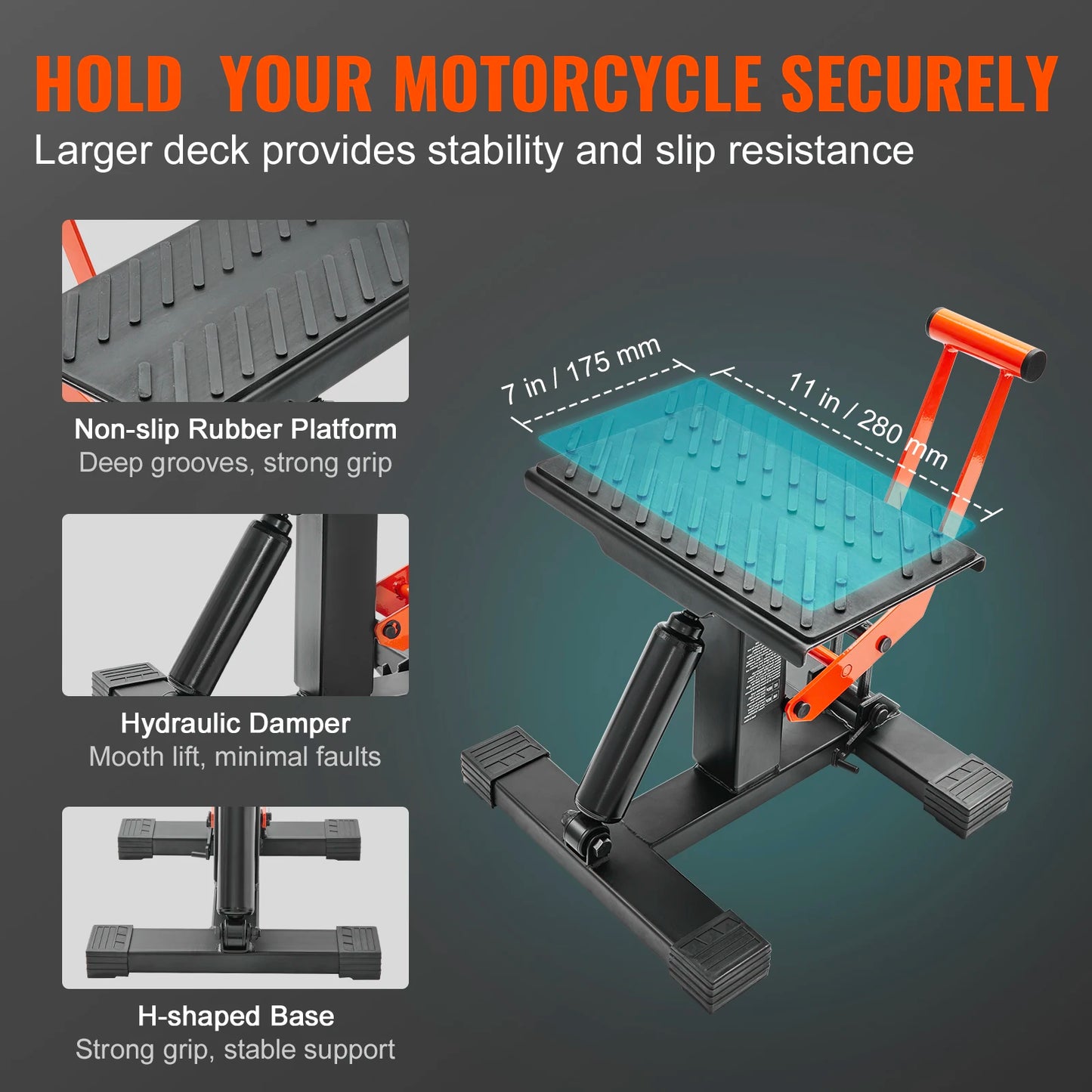SucceBuy Motorcycle Jack Lift Stand 440 lbs Dirt Bike Lift Stand Hydraulic Lift Operation Adjustable Height Hoist Table