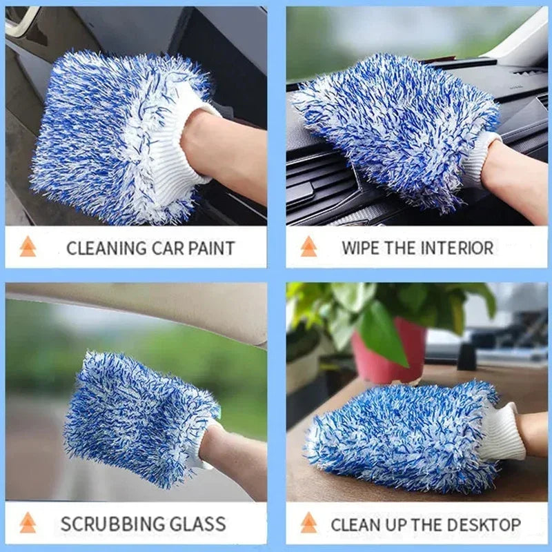 Double Sided Thick Plush Car Cleaning Gloves Ultra-fine Fiber Water Absorbing Cleaning Coral Fleece Large Car Wash Gloves