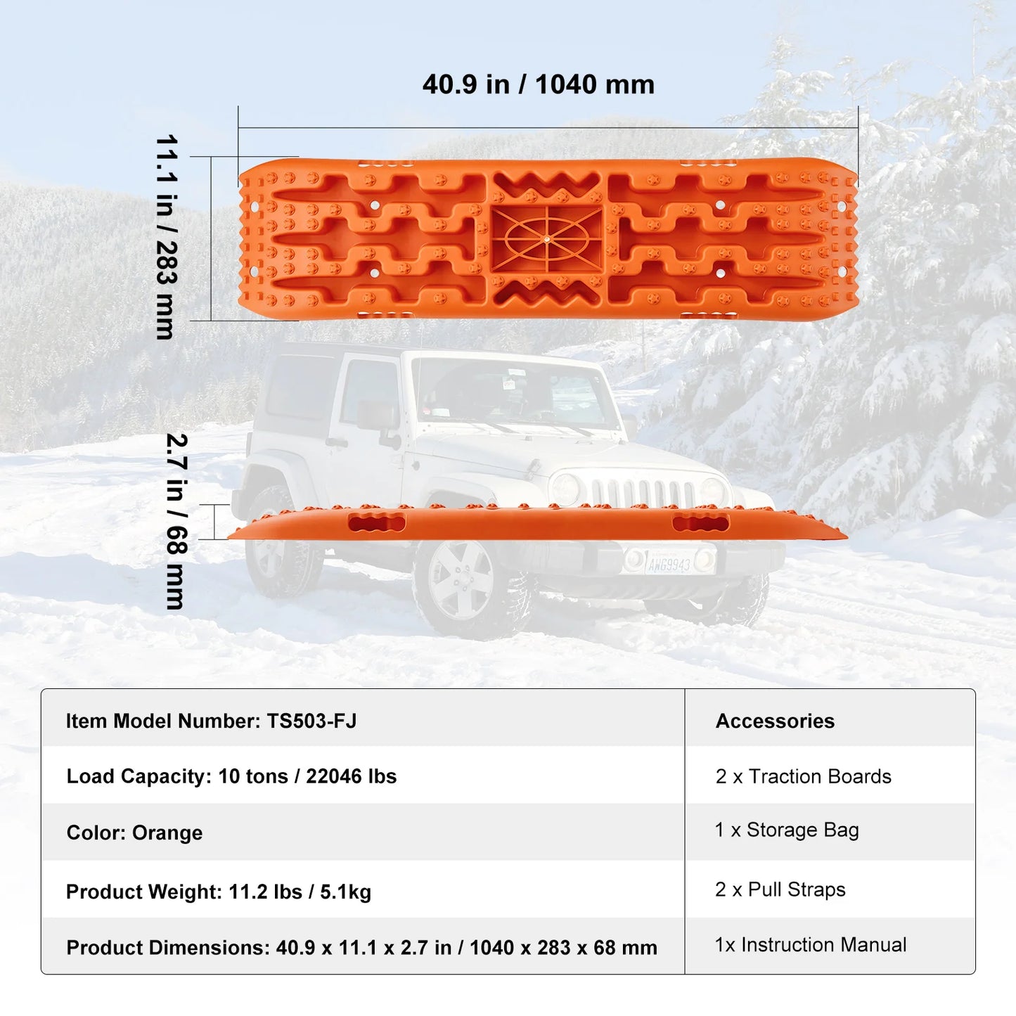 SucceBuy 10TON Traction Boards with PP Recovery Boards for Off-road Vehicles/Cars/Pickups/SUVs/RVs Pair Tire Traction Mats
