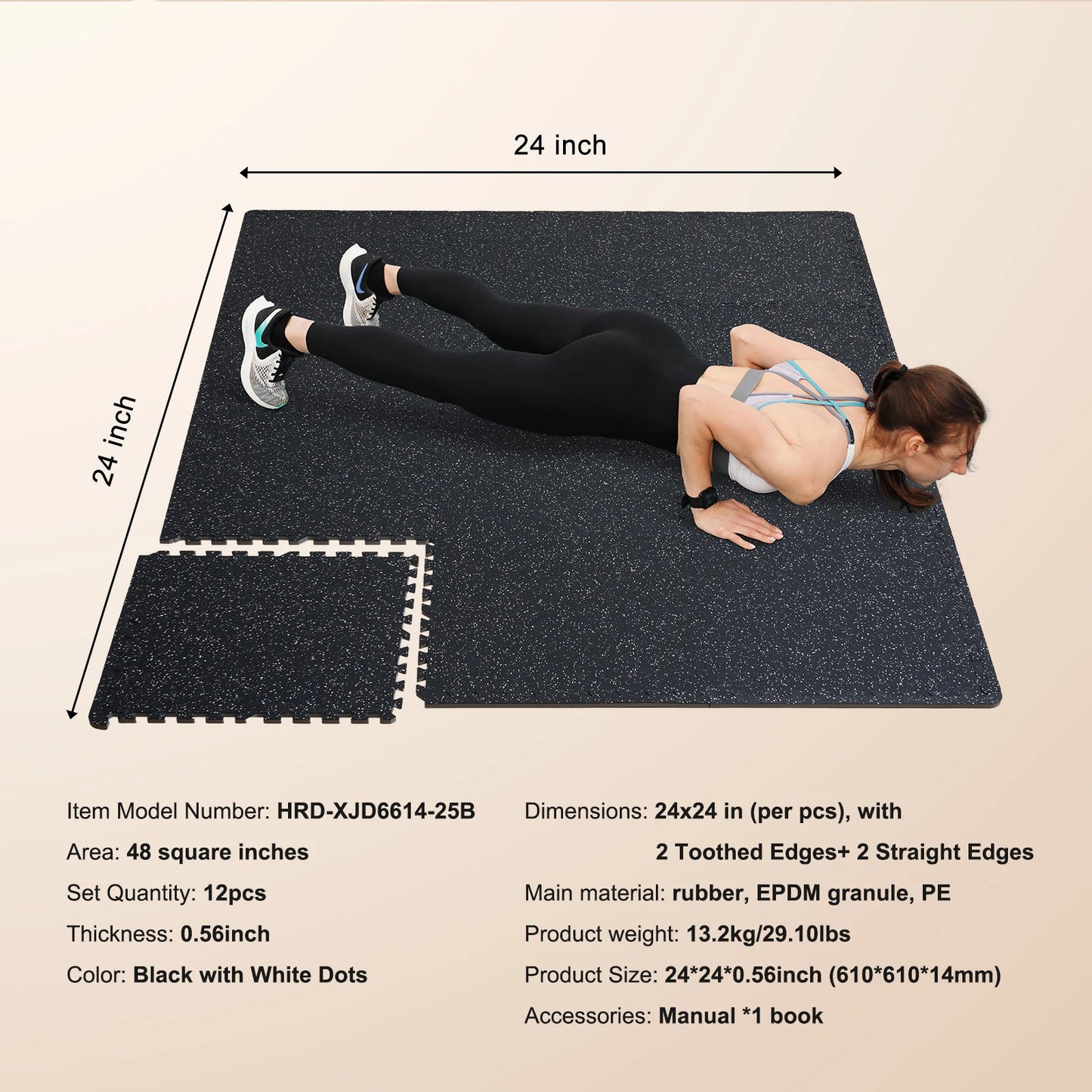SucceBuy 0.56Inch 25 Tiles Rubber Top with EVA Foam Thick Floor Mats 24/48/100 sq.ft Coverage Interlocking Puzzle for Gym Home