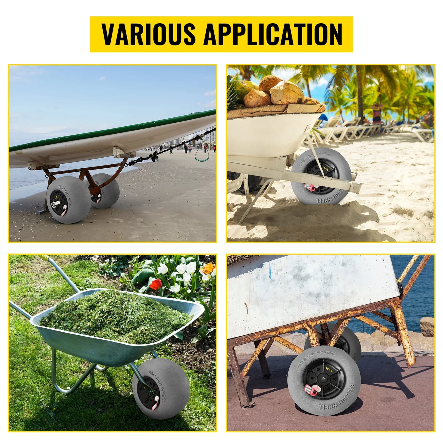 SucceBuy Beach Balloon Wheels 9/13/15.7" Replacement Sand Tires TPU Cart Tires for Kayak Dolly Canoe&Buggy w/ Free Air Pump 2Pcs