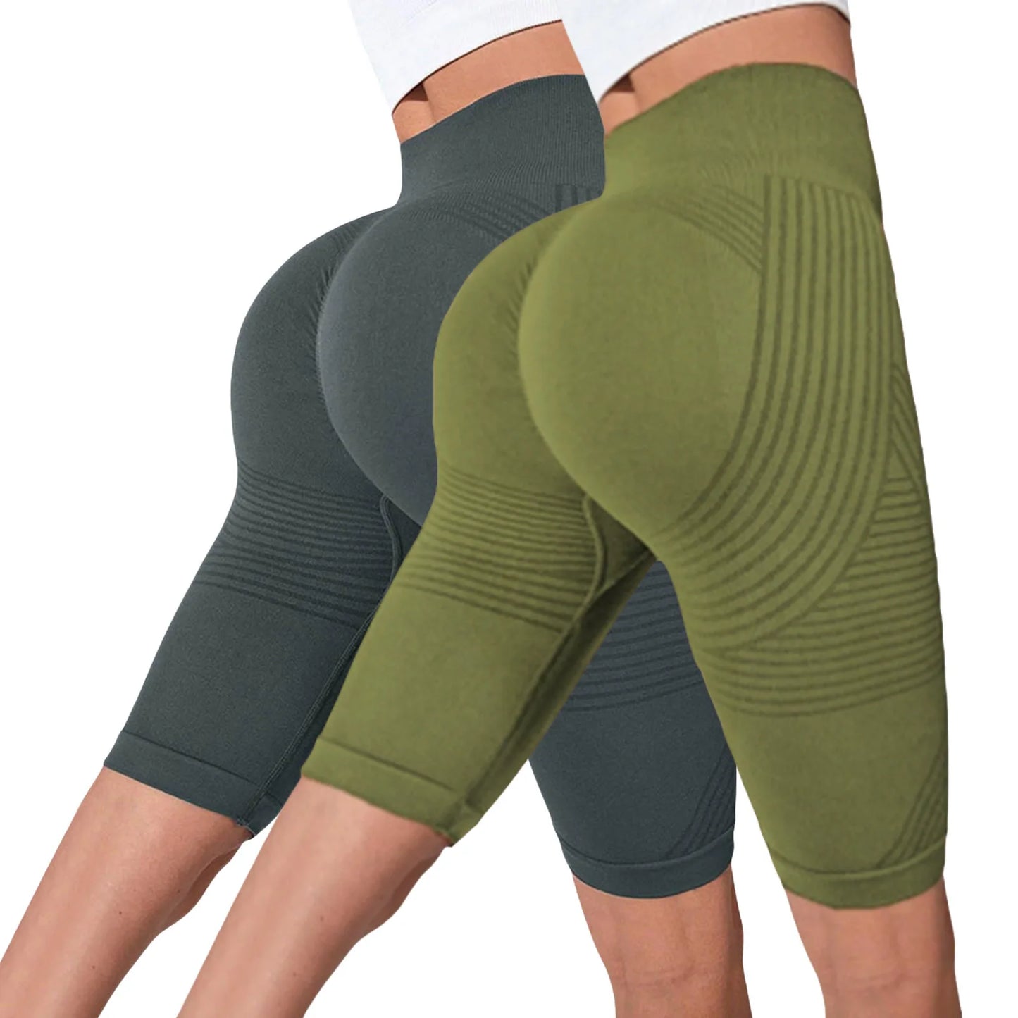2-Pack of European and American hot-selling seamless hip-lifting fitness pants, belly-tight high-waisted peach hip yoga shorts