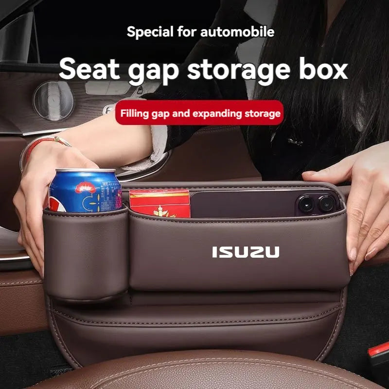 For ISUZU Car Accessories Leather Car Seat Gap Organizer Crevice Side Storage Box Filler Side Storage Pocket with Cup Holder