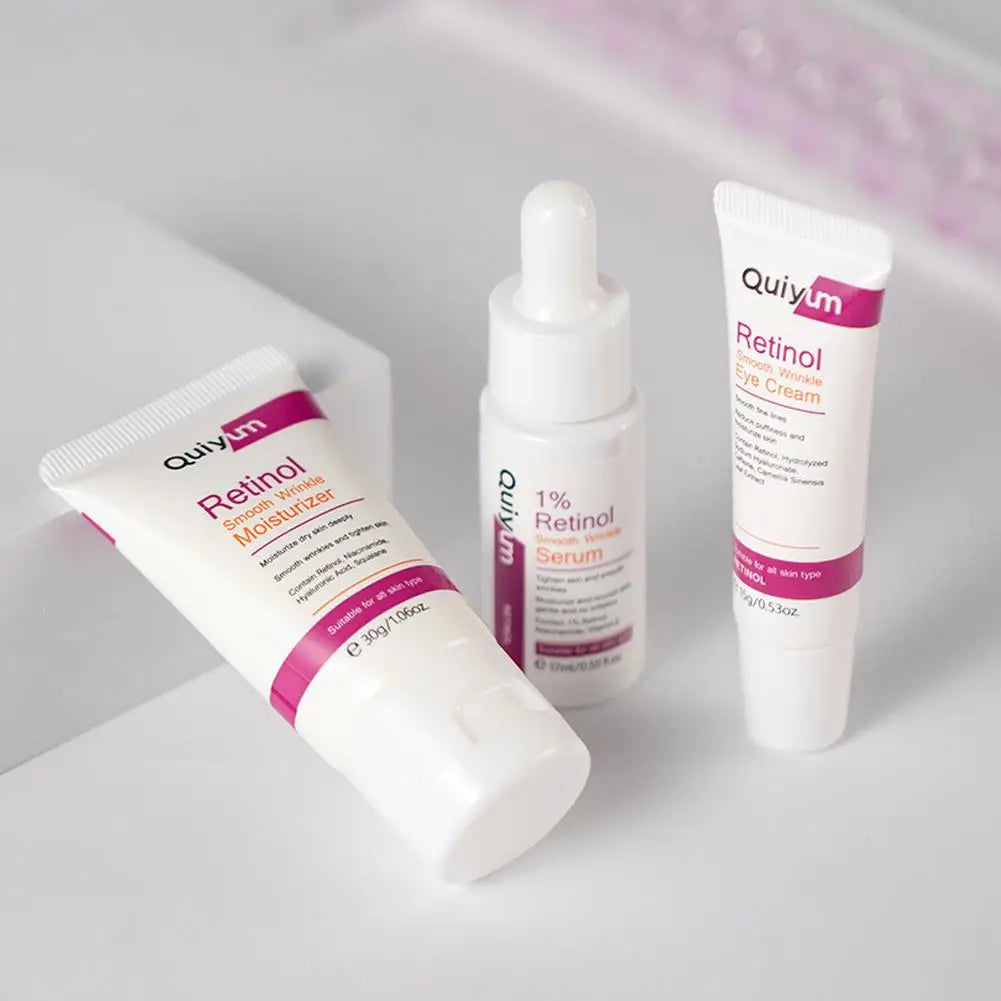 Retinol Smooth Wrinkle Skincare Set Moisturizing Firming Facial Skincare Routine Kit - Retinol Serum-Face Moisturizer-Eye Cream