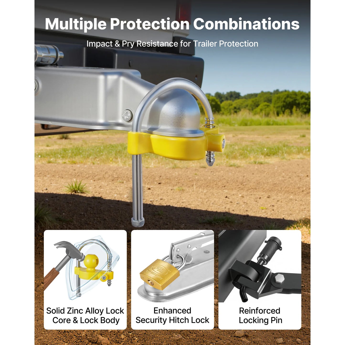 SucceBuy Trailer Hitch Lock Kit Fits for 1-7/8 in 2 in 2-5/16 in Couplers with Keys Adjustable Height Design for RVs Trailers