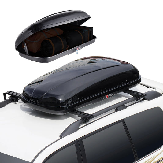 SucceBuy Rooftop Cargo Carrier Roof Cargo Box ABS Hard Shell Roof Box with Dual-Sided Opening&2 Reinforced Straps Aerodynamic