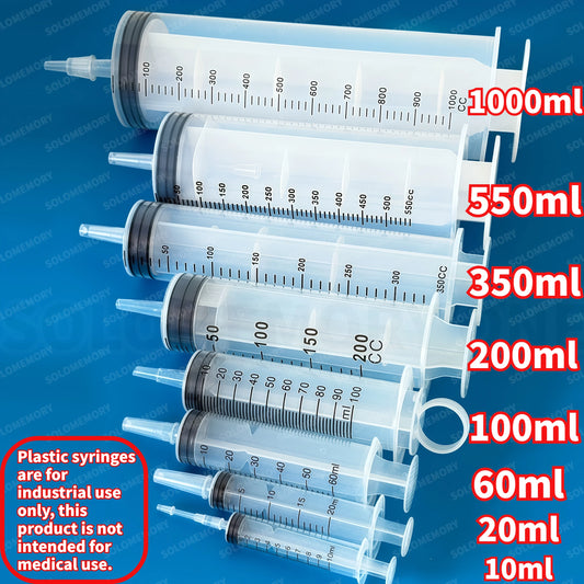 Set of 3Pcs Plastic Syringes, Capacity 1000ml 550ml 350ml 200ml 100ml 60ml 20ml 10ml, Suitable for Laboratory Dispensing Cartri