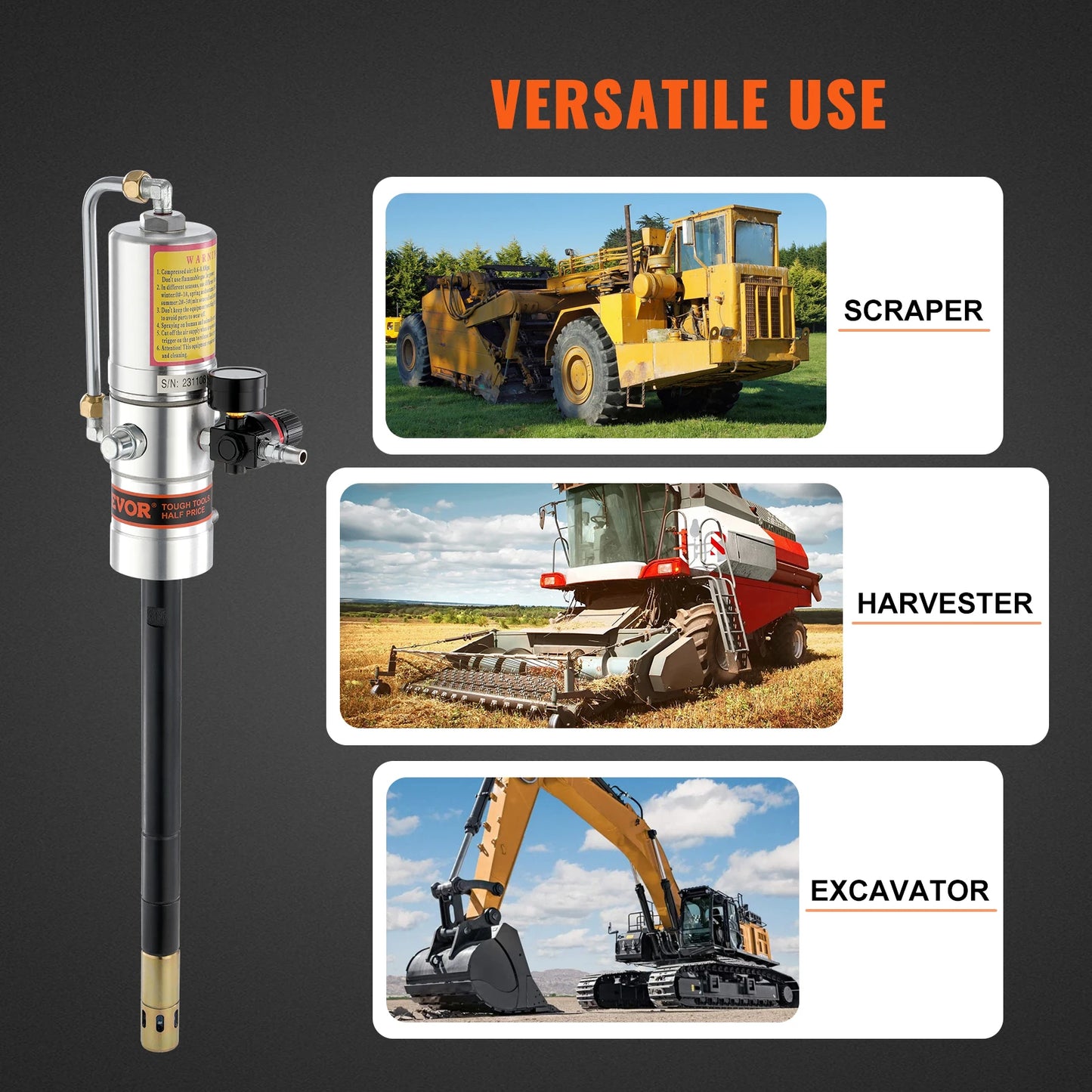 SucceBuy Pneumatic Grease Pump Air Operated with 13ft High Hose 360° Swivel Grease Gun Head Lubrication 50:1 Pressure Ratio
