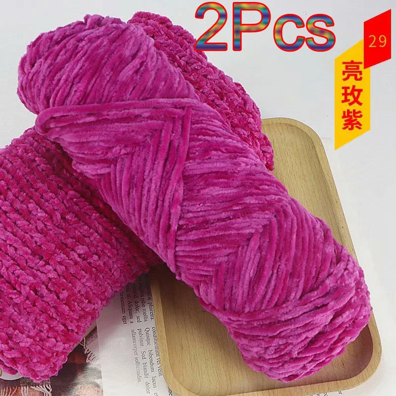 2Pcs Chenille Yarn hand Knitting 100% Polyester Velvet Yarn Crocheting Amigurumi bag line knit sweater blanket hat scarf threads