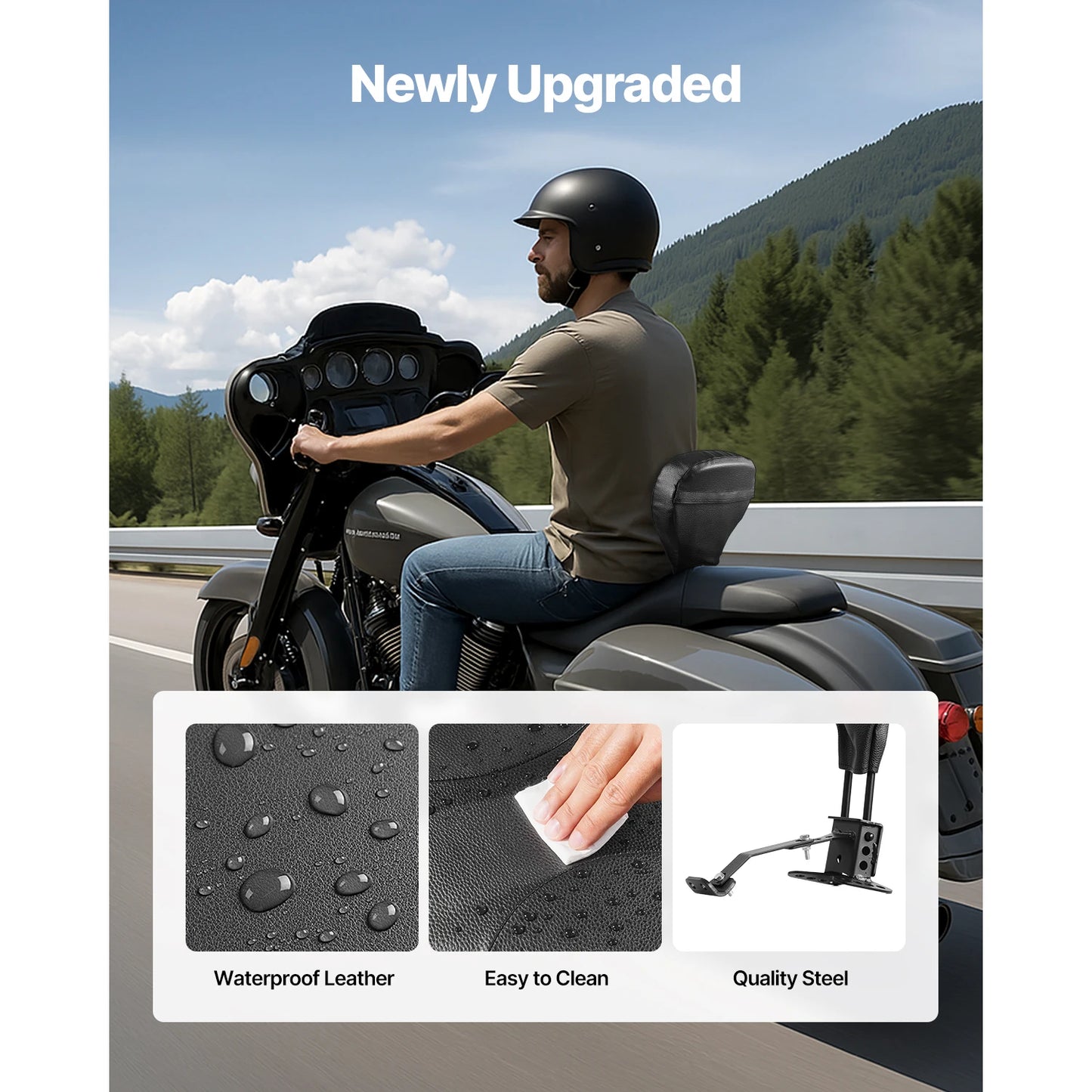 SucceBuy Motorcycle Rider Backrest Compatible with Harley-Davidson/Harley Touring Model Detachable Rider Backrest for Motorcycle