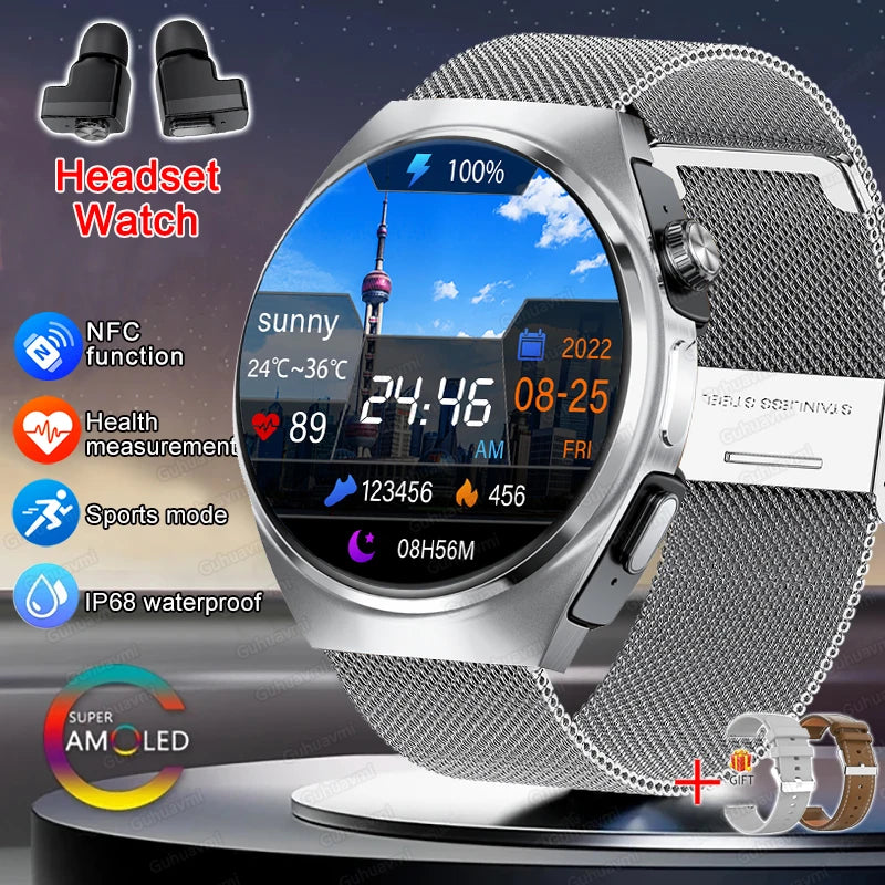 2026 New Man Smart Watch TWS Headset Two In One Wireless Bluetooth Dual Earbuds Call Health Monitor Sport Tracker NFC Smartwatch