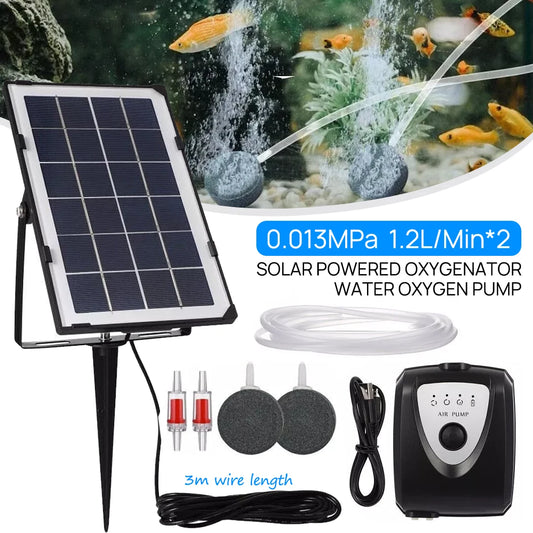 Solar Oxygenator Air Pump Kit Fish Pond Pool Water Oxygen Aerator 3 Modes
