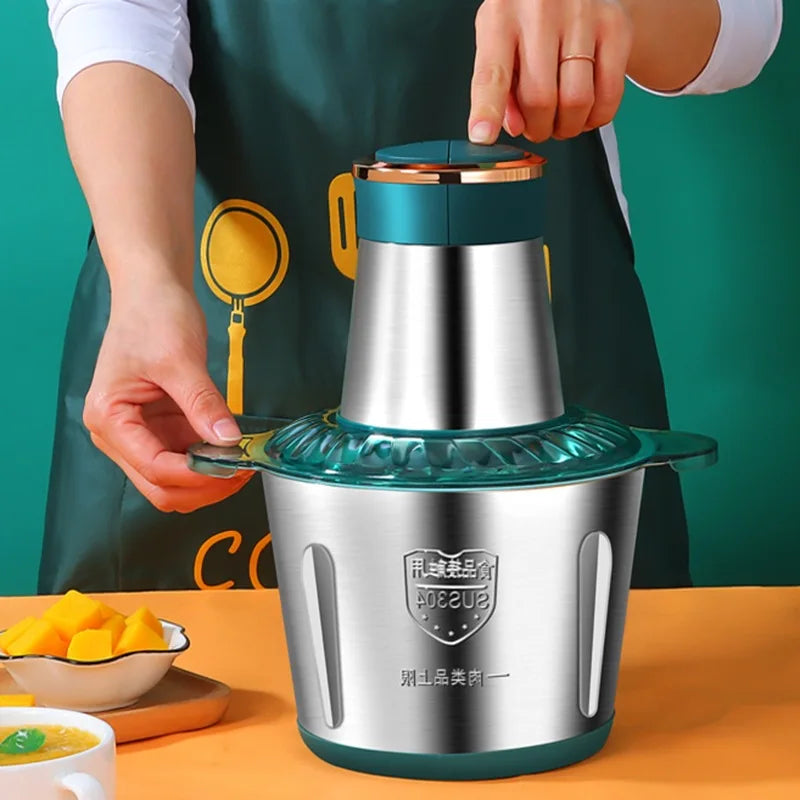 2L Electric Meat Grinder, Stainless Steel Food Processor & Vegetable Chopper, Multifunctional Kitchen Blender & Slicer