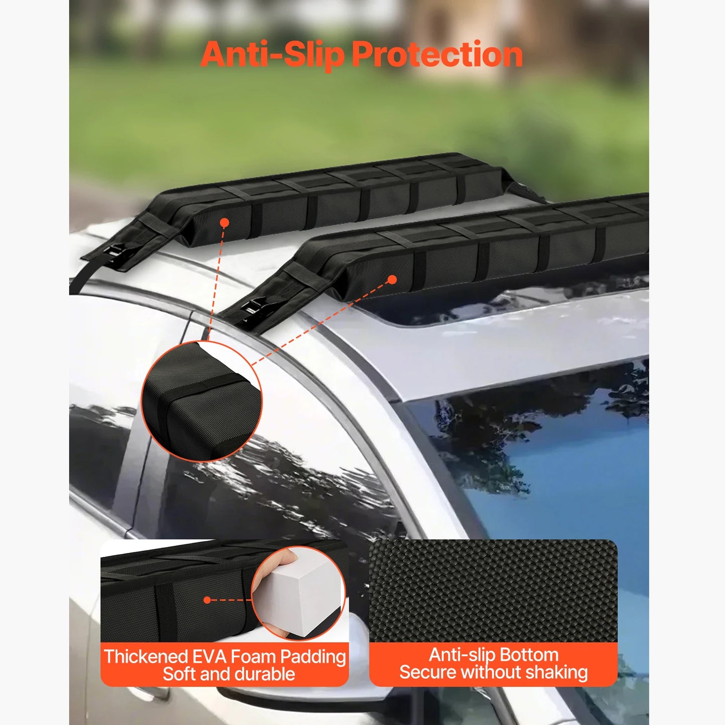 SucceBuy Soft Roof Rack Pads Universal Car Roof Rack Pad Luggage Kayak Carrier with 2 Tie-Down Straps for Canoe Snowboard Paddle
