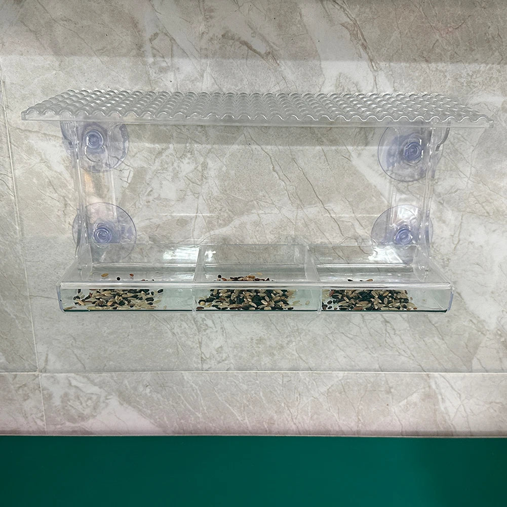 Window Mounted Feeder with Strong Suction Cups Transparent Bird Feeder Acrylic Hanging Birdhouse Feeder for Outside Garden Yard