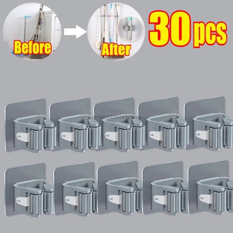 Household Bathroom Non Perforated Mop Holder, Broom Holder, and Card Holder Self-adhesive Mop Holder Kitchen Accessories