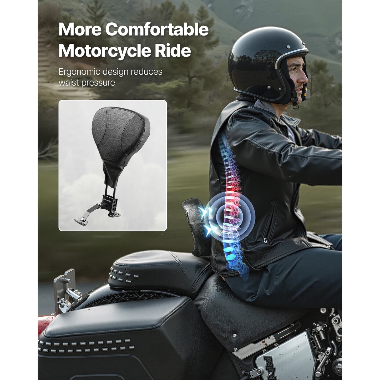 SucceBuy Motorcycle Rider Backrest Compatible with Harley-Davidson/Harley Touring Model Detachable Rider Backrest for Motorcycle