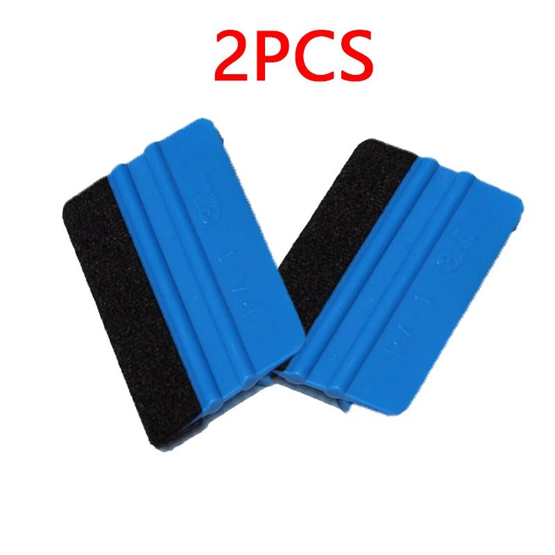 Car Blue Vinyl Carbon Fiber Window Ice Remover Cleaning Wash Car Scraper With Felt Squeegee Tool Film Wrapping Scraper 1/2/4Pcs