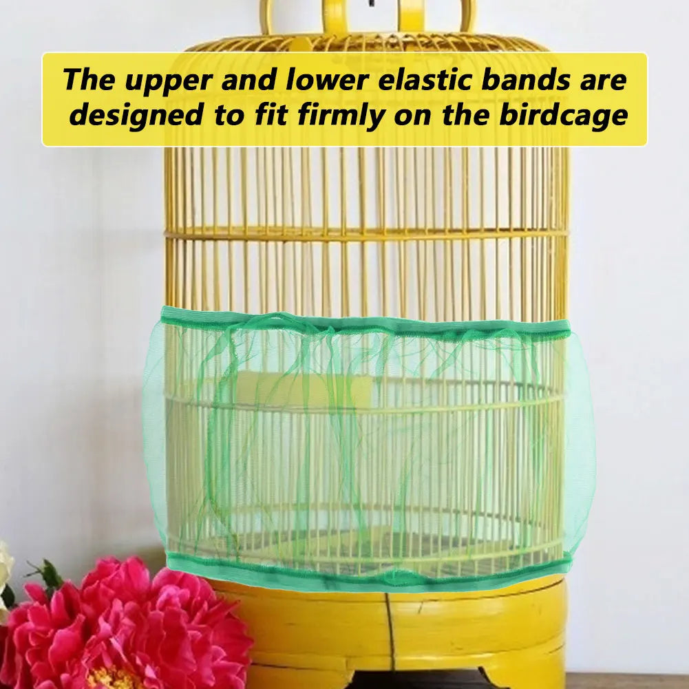 Bird Cage Cover Nylon Mesh Parrot Catcher Bird Supplies Cage Cover Airy Mesh Net Easy Cleaning Seed Catcher Accessory