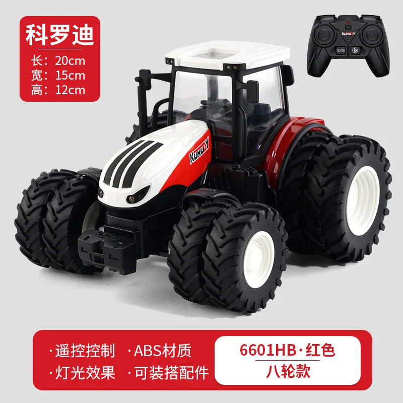1:24 Scale Remote-Controlled Tractor Toy Alloy Electric Farm Truck with Headlights RC Car Set for Kids Birthday Christmas Gifts