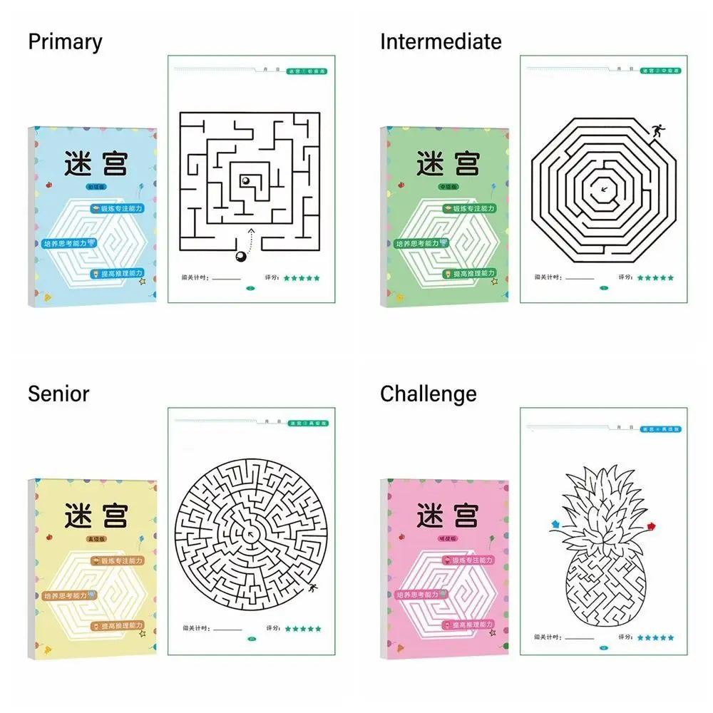 Multicolor Maze Training Book Paper Different Difficulty Levels Children's Concentration Train Intelligence Development