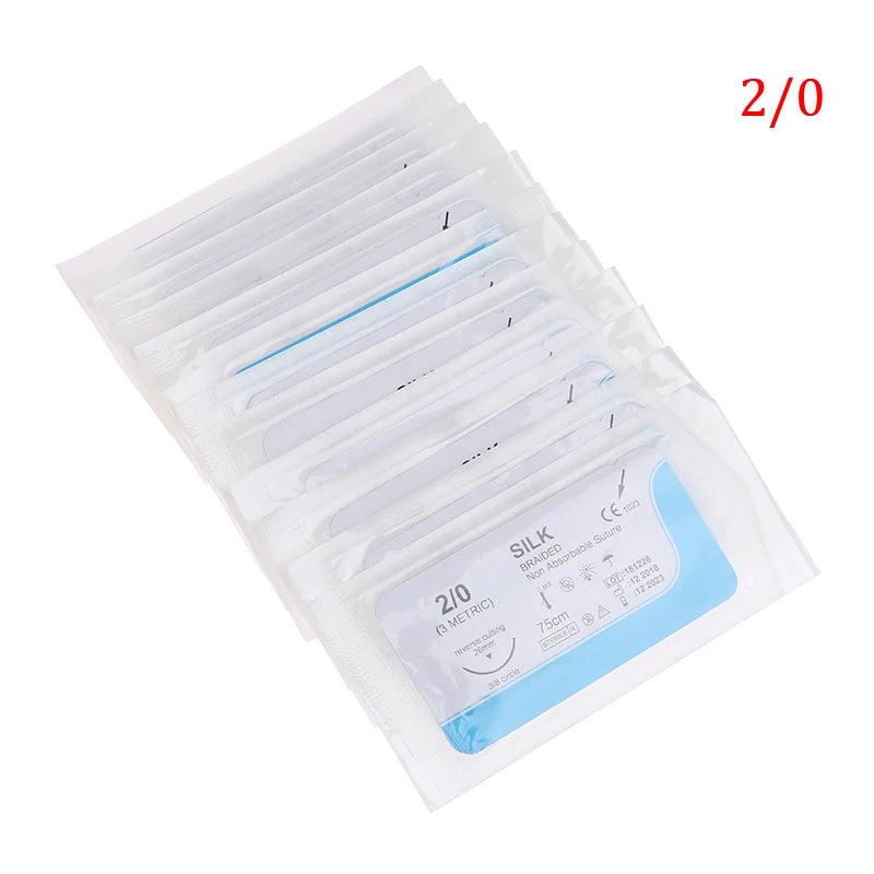 12Pcs 2/0 3/0 4/0 5/0 Medical Needle Suture Nylon Monofilament Thread Suture Practice Kit Teaching Demonstrations Exercises