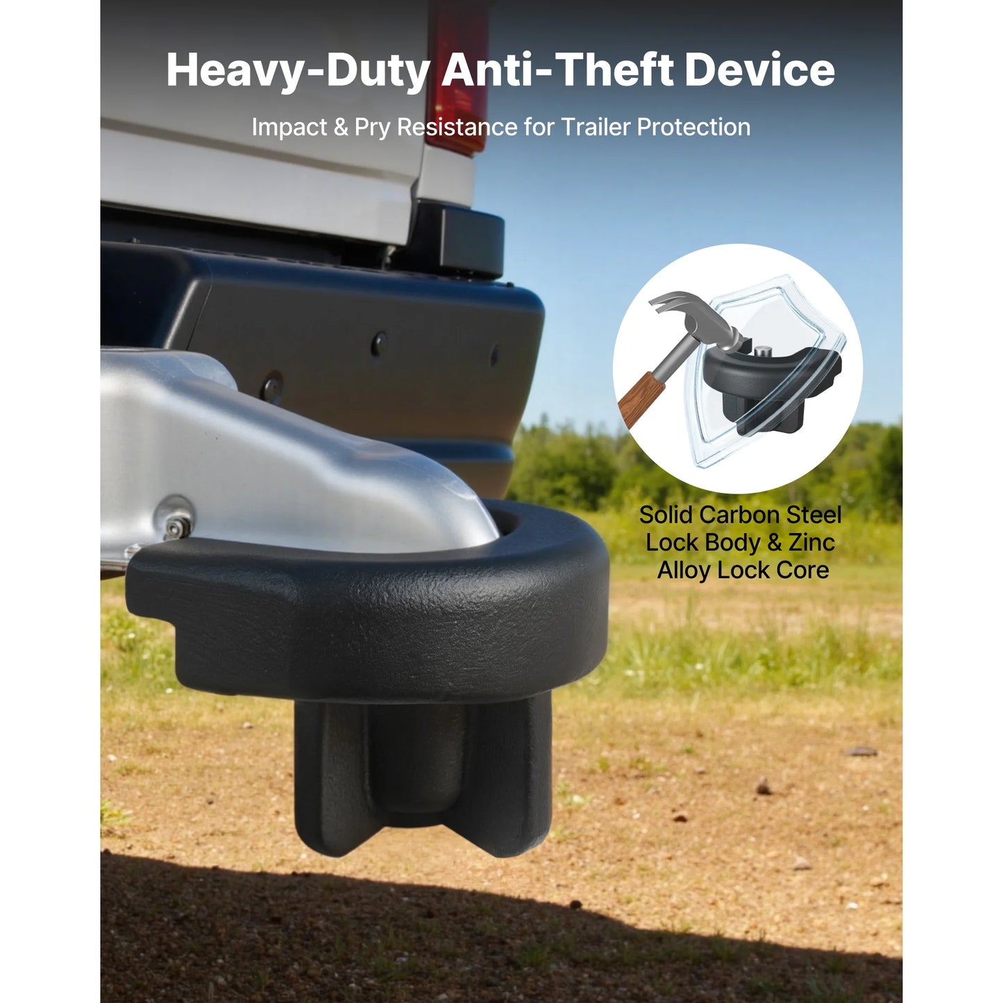SucceBuy Trailer Hitch Lock Fits 2in Couplers Anti-Theft Trailer Ball Lock with 3 Keys Prying Resistant for Off-Road Vehicles