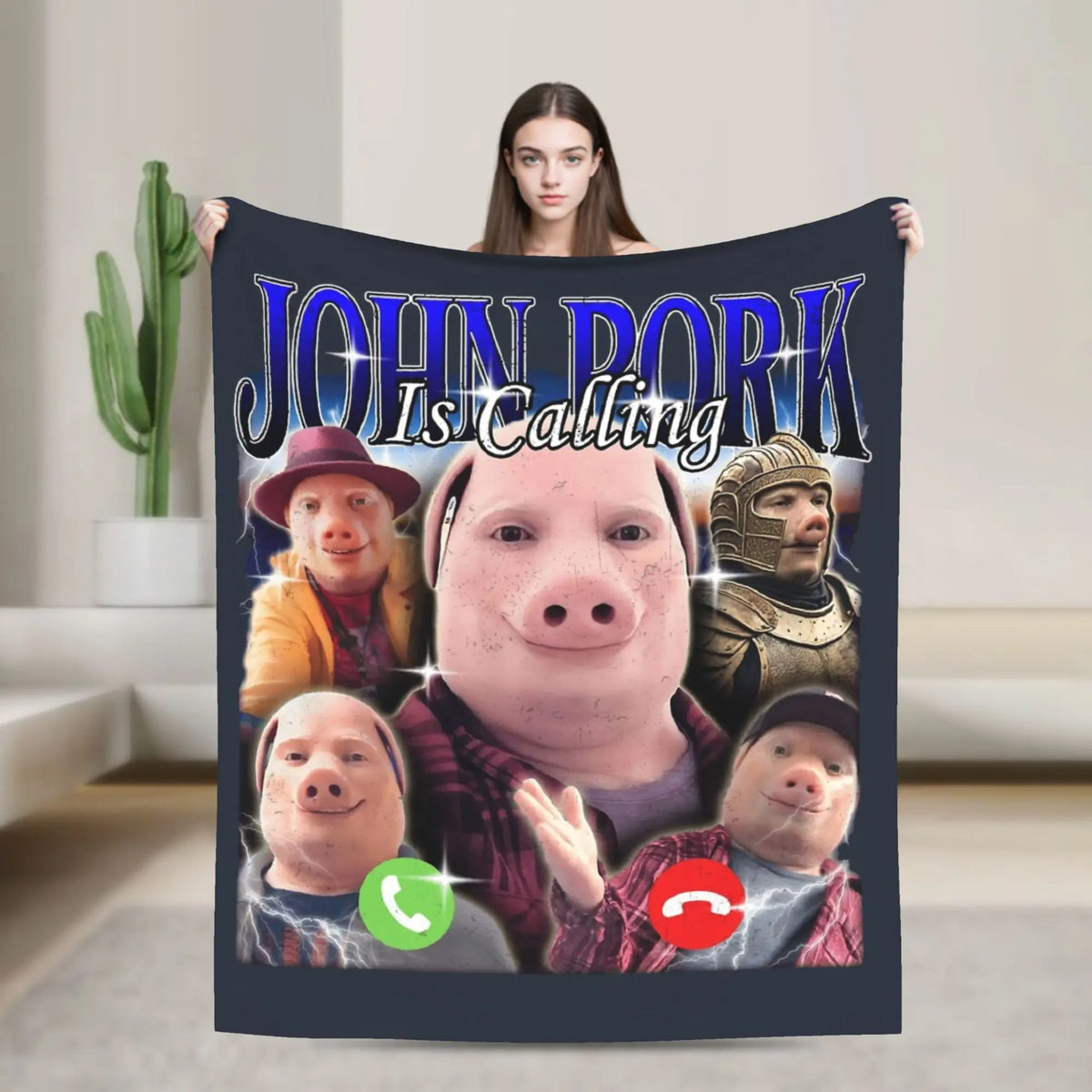 John Pork Funny Humorous Design Cozy Blanket  Soft Warm Print Multi Purpose All Season Use Best Gift For Comedy Lovers